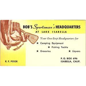 Bob's Sportsman's Headquarters RF Poor Isabella CA Vintage Business Card SSB4-14